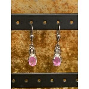 D'Joy Earrings Sterling Silver, Diamonds and Pink Sapphire Dangle